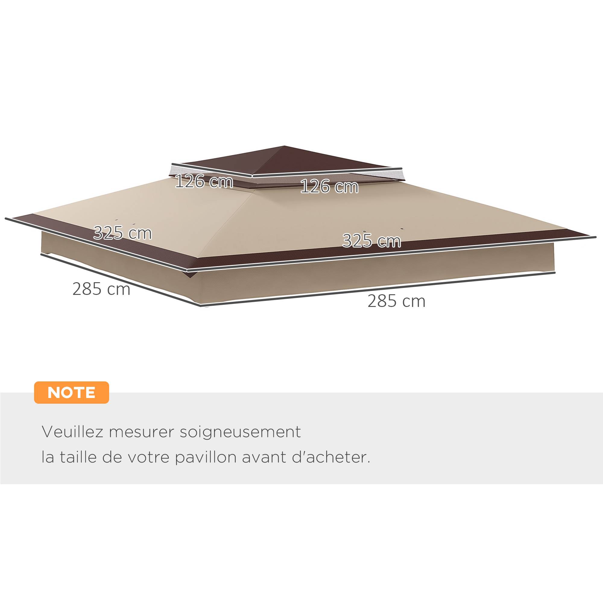 Outsunny - Toile de rechange pour tonnelle barnum dim. 3,25L x 3,25l m polyester imperméabilisé beige chocolat - Outsunny - Imagen 3