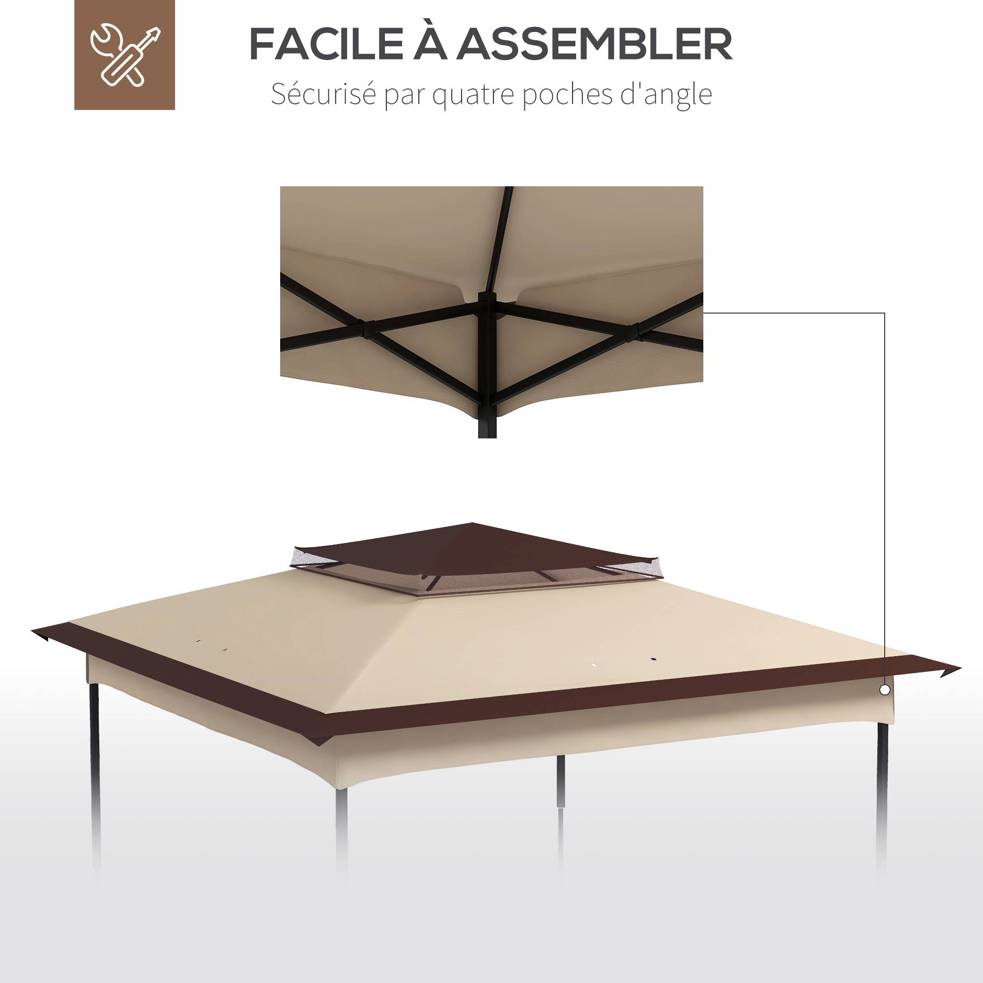 Outsunny - Toile de rechange pour tonnelle barnum dim. 3,25L x 3,25l m polyester imperméabilisé beige chocolat - Outsunny - Imagen 6