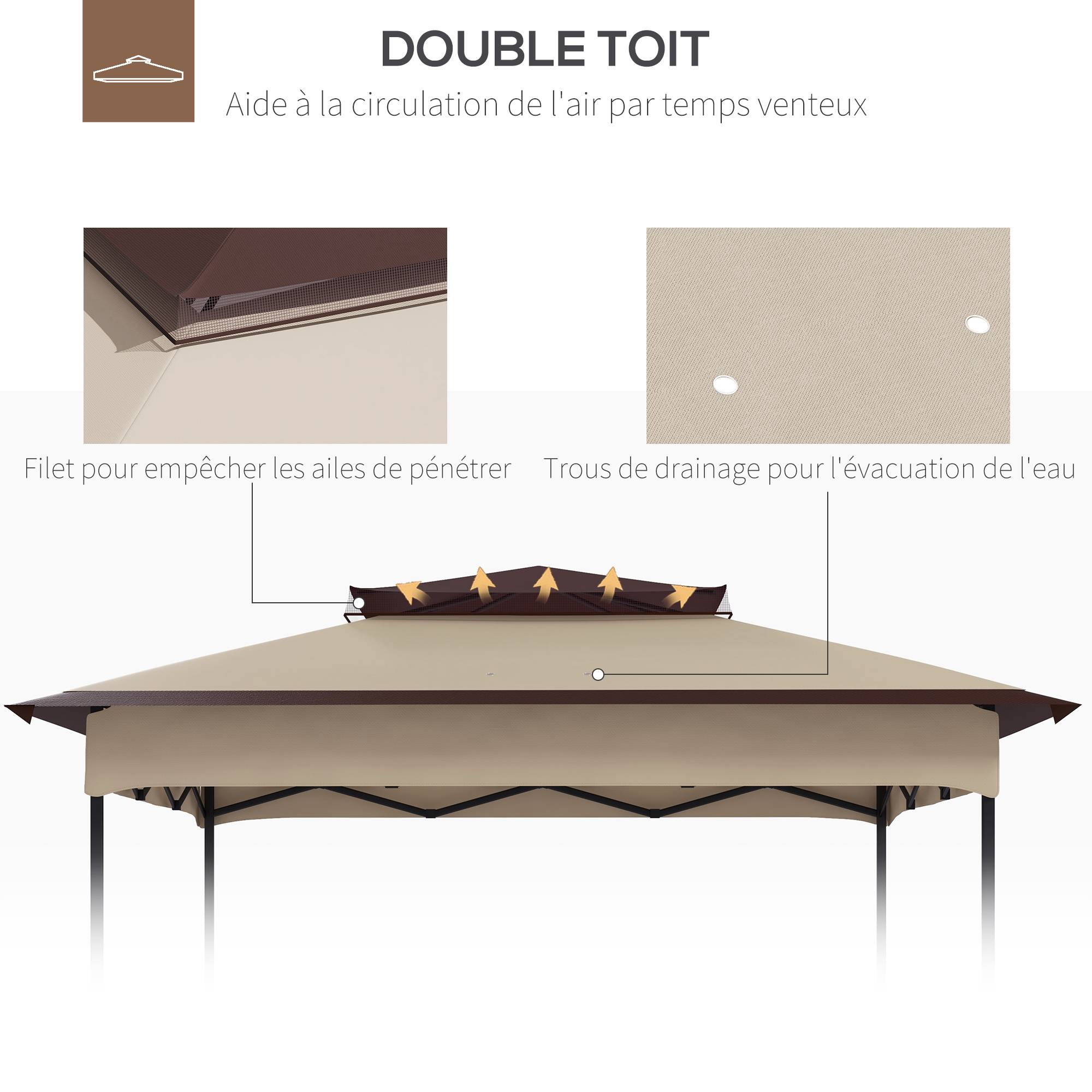 Outsunny - Toile de rechange pour tonnelle barnum dim. 3,25L x 3,25l m polyester imperméabilisé beige chocolat - Outsunny - Imagen 5
