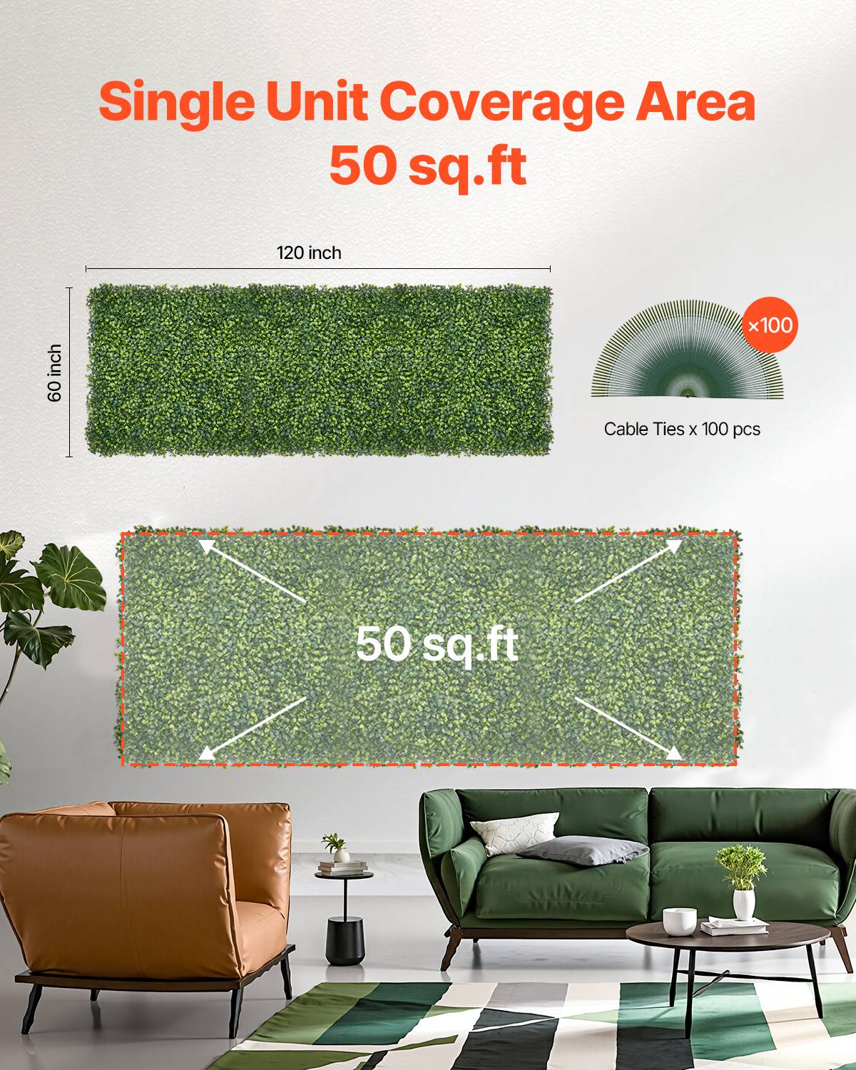VEVOR Mur végétal artificiel 300x150 cm, herbe de Milan, brise-vue. - Image 6
