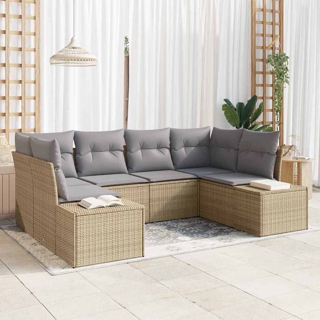 Salon de Jardin Bas Modulable Polyrotin 6 Places Confortable avec Coussins pour Terrasse Beige – ComfortXL Outdoor Living - Image 1