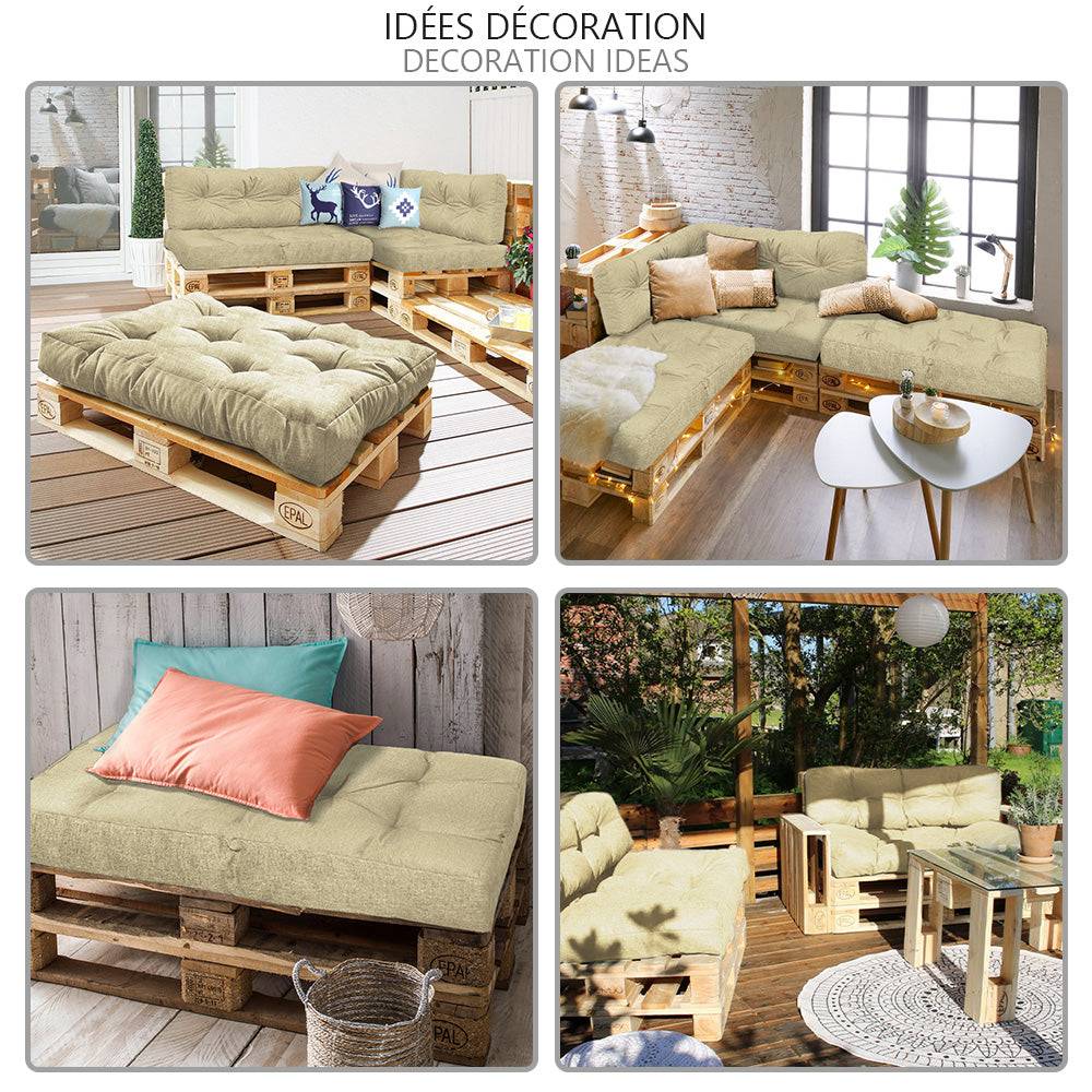 Vounot - Lot de 4 Coussins pour palettes en bois beige - Image 7