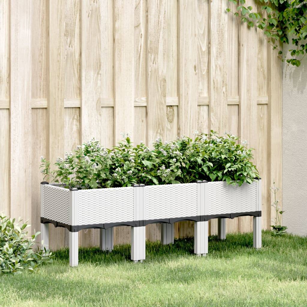 Jardinière - Bac à fleurs - Pot de fleurs avec pieds blanc 120x40x42 cm PP - Image 2