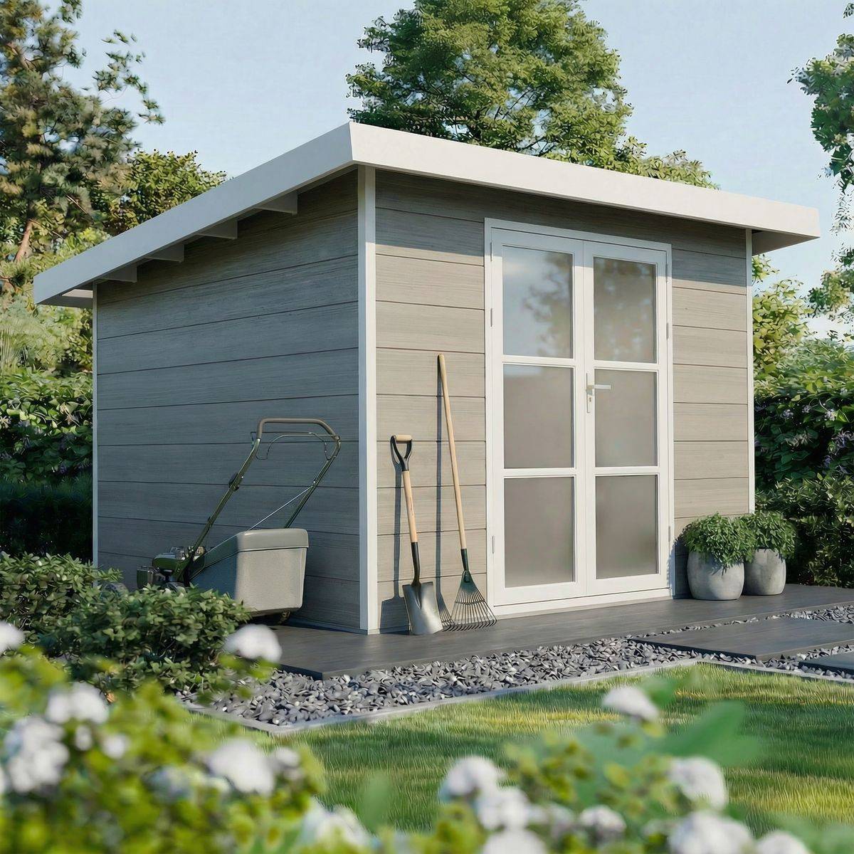 Direct Abris - Abri de Jardin Composite ALMA - 9m2 Gris clair - Cabane de Jardin