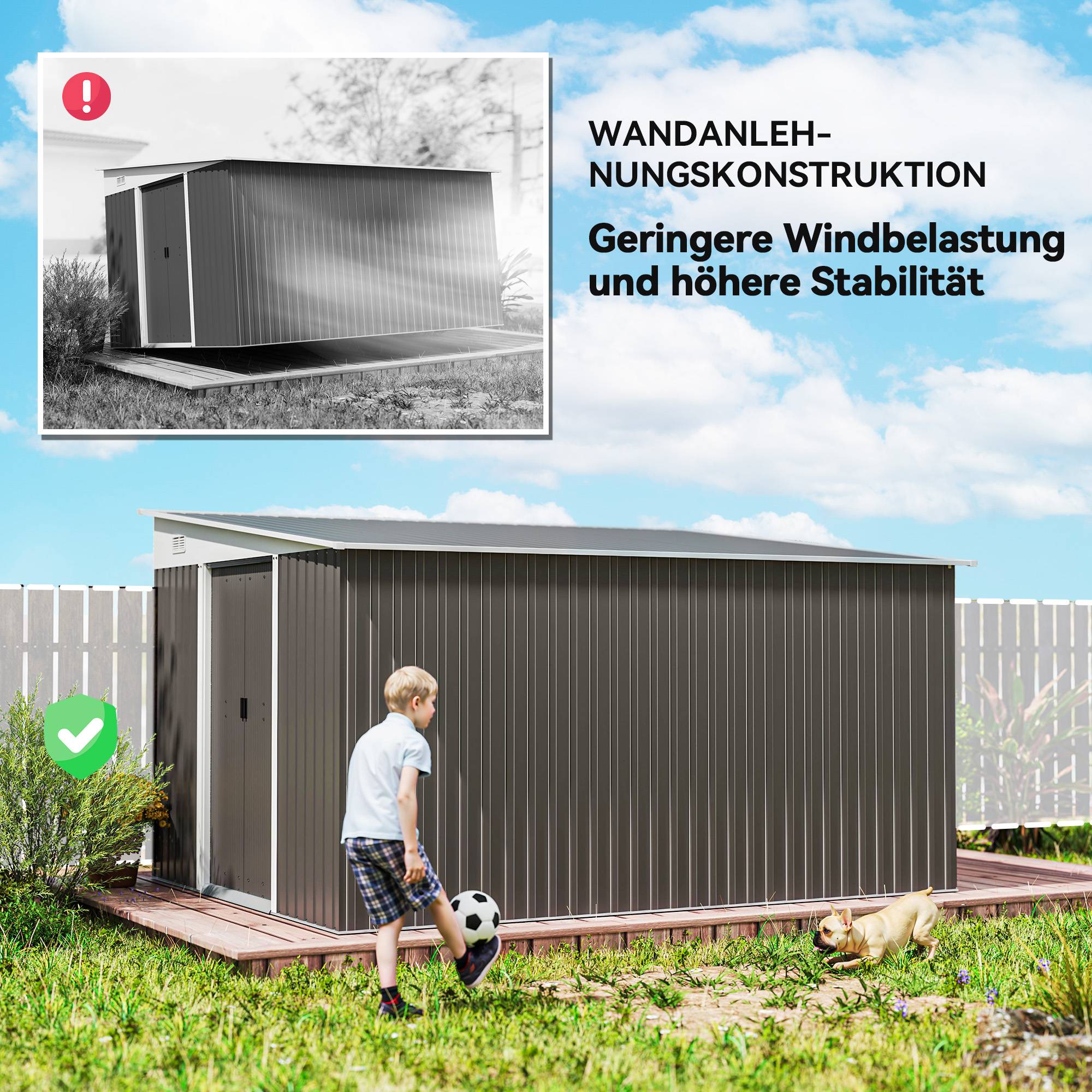 Abri métal toit incliné double porte verrouillable 2,8x3,45x2,01m gris - Image 9