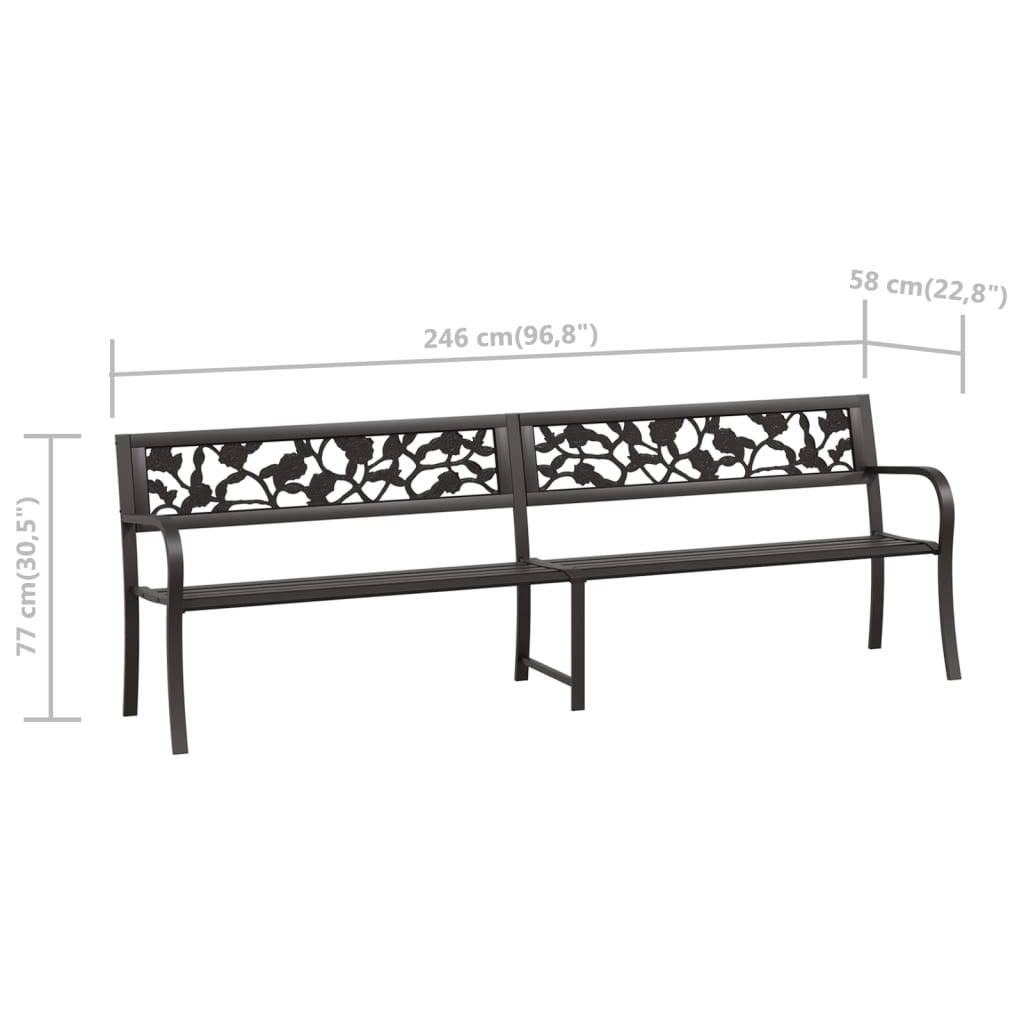 Helloshop26 - Banc de jardin meuble de patio d'extérieur terrasse double de jardin 246 cm noir acier - Imagen 6