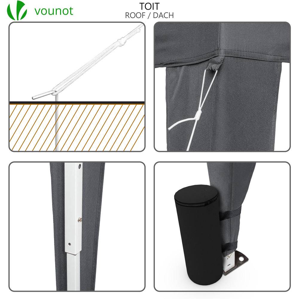 VOUNOT® Tonnelle de jardin 3x3m pliable avec portes et fenêtres et sac de transport gris - Image 6