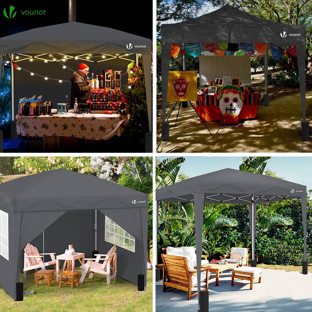 VOUNOT® Tonnelle de jardin 3x3m pliable avec portes et fenêtres et sac de transport gris - Image 5