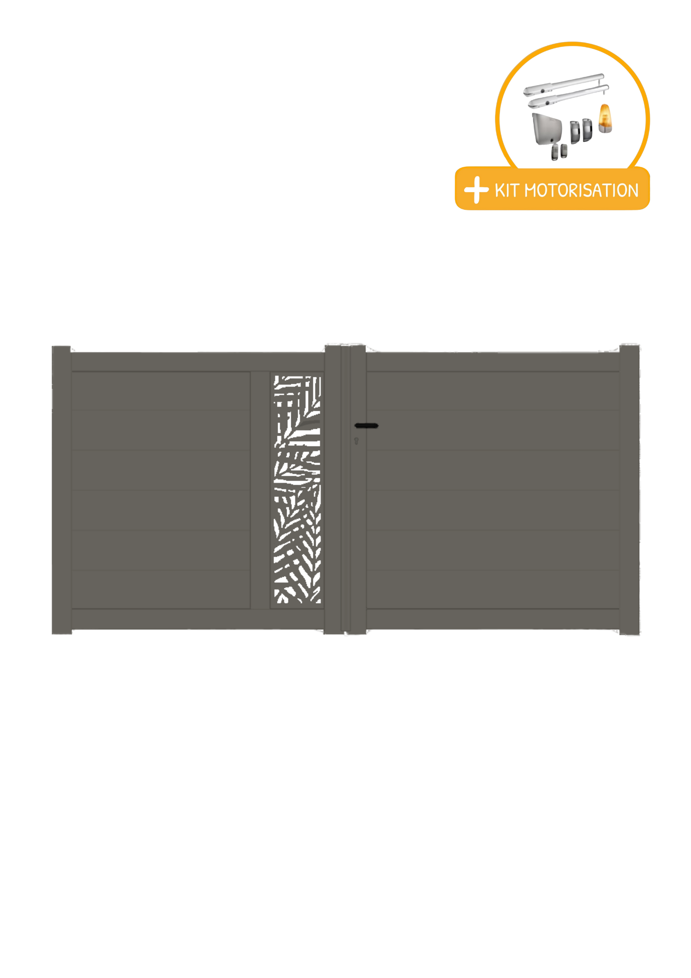 Portail Packit - Portail alu battant découpe laser en kit +MOT dim. L.3500 (entre piliers) X H.1500 mmMOT SGS Essential (vérins)  Gris Quartz (RAL 7039)