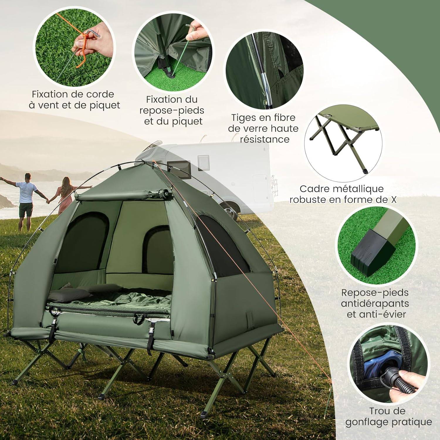 Tente de camping drapeau acier inoxydable variété de