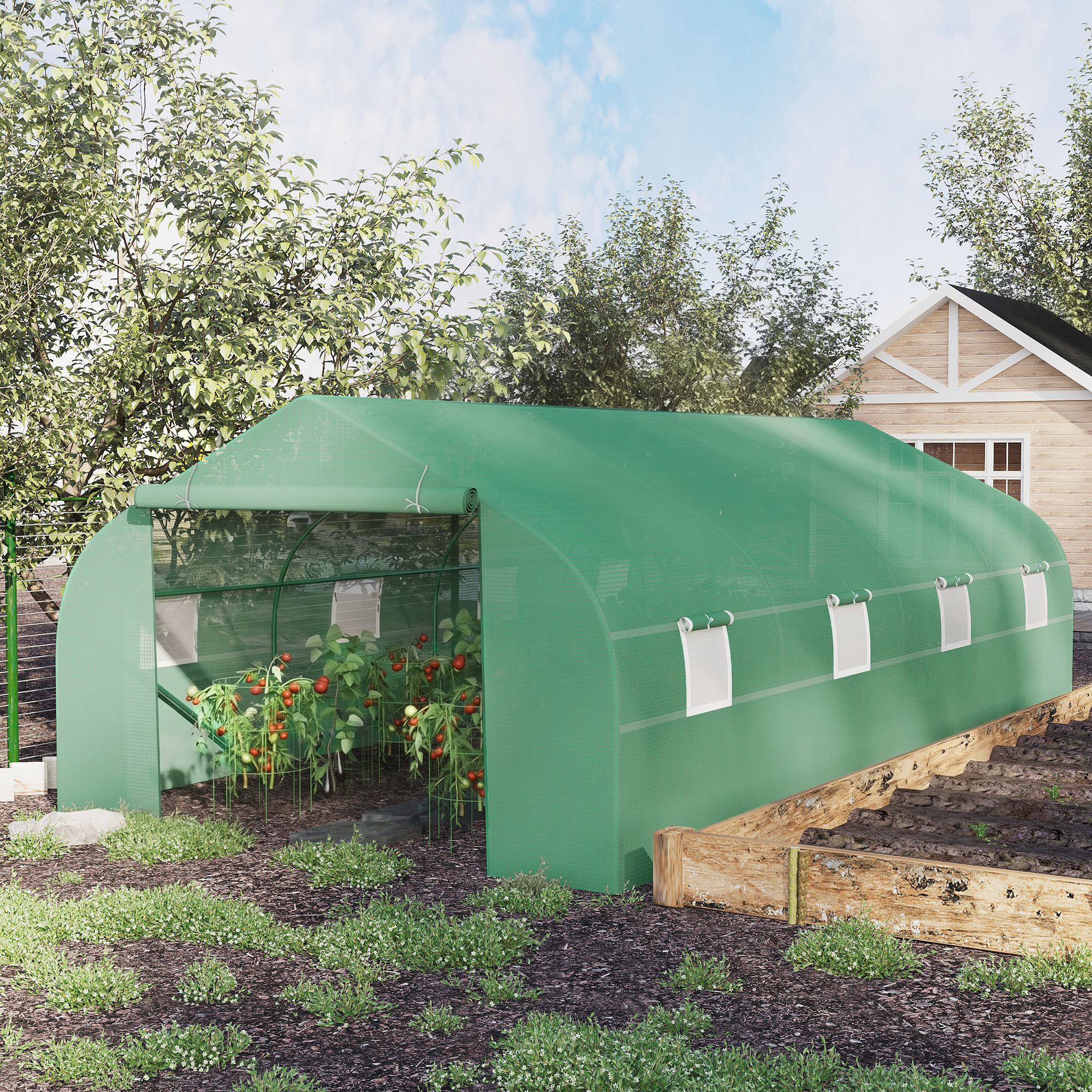 Serre Tunnel de Jardin 18m² Acier et Bâche PE 8 Fenêtres de Ventilation 6x3x2 m Vert - ComfortXL Outdoor Living - Image 4