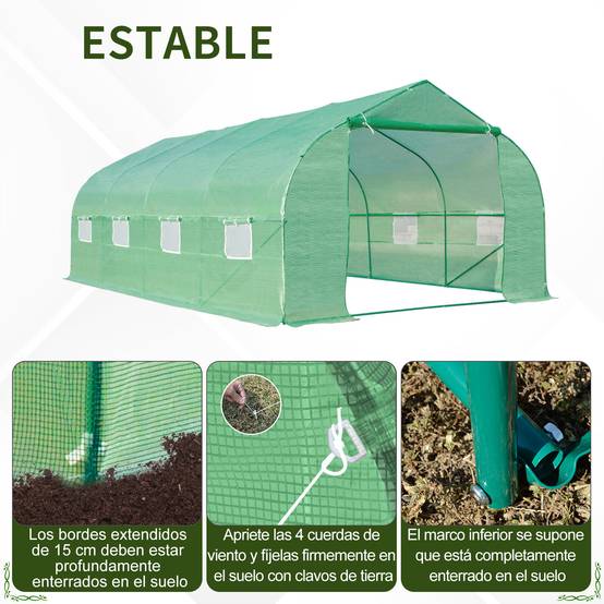 Serre Tunnel de Jardin 18m² Acier et Bâche PE 8 Fenêtres de Ventilation 6x3x2 m Vert - ComfortXL Outdoor Living - Image 7