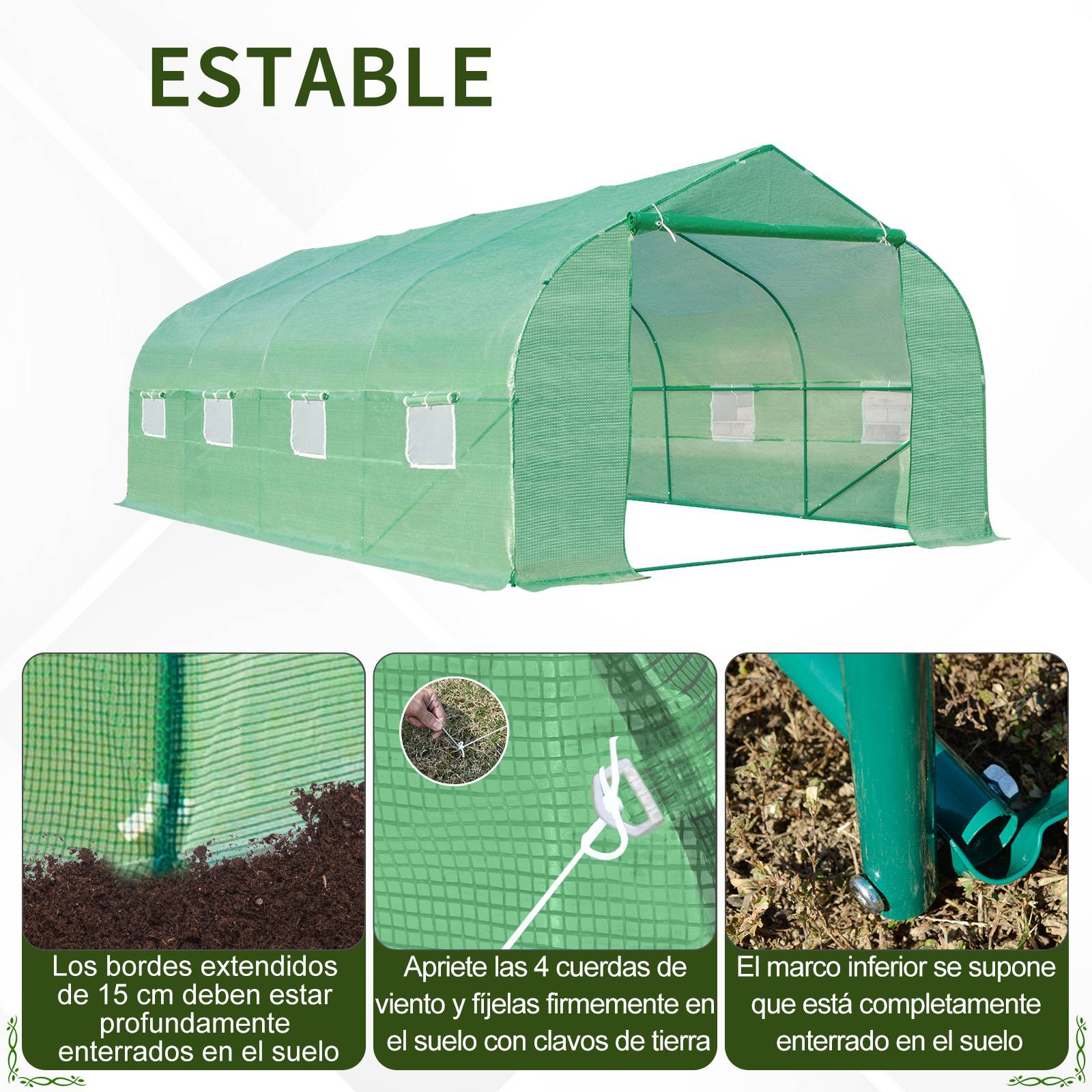 Serre Tunnel de Jardin 18m² Acier et Bâche PE 8 Fenêtres de Ventilation 6x3x2 m Vert - ComfortXL Outdoor Living - Image 7