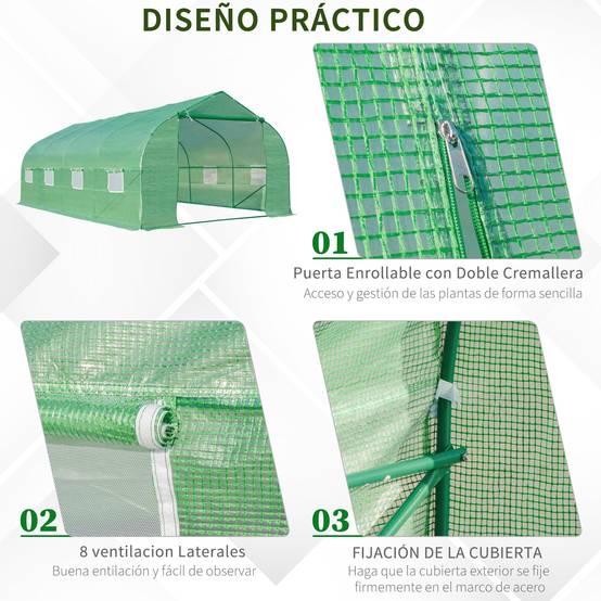 Serre Tunnel de Jardin 18m² Acier et Bâche PE 8 Fenêtres de Ventilation 6x3x2 m Vert - ComfortXL Outdoor Living - Image 8