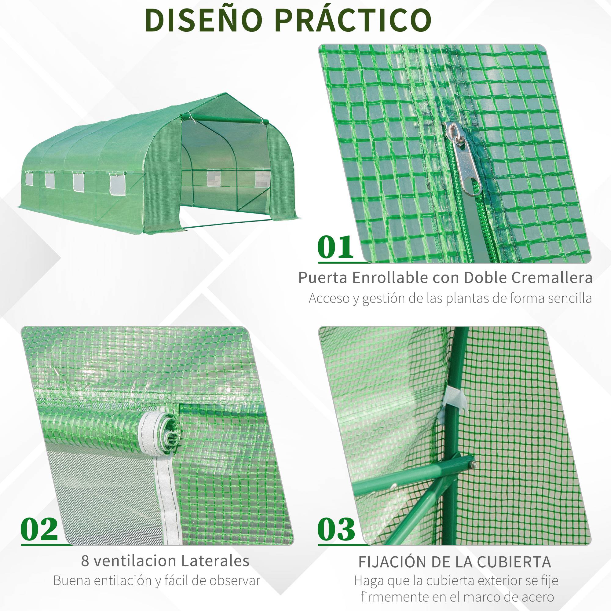 Serre Tunnel de Jardin 18m² Acier et Bâche PE 8 Fenêtres de Ventilation 6x3x2 m Vert - ComfortXL Outdoor Living - Image 8