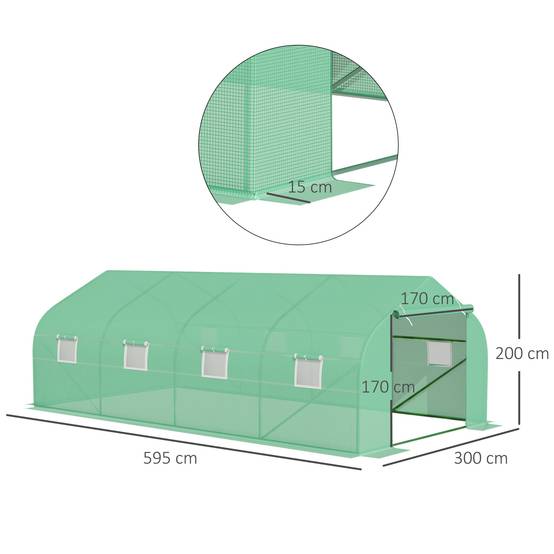 Serre Tunnel de Jardin 18m² Acier et Bâche PE 8 Fenêtres de Ventilation 6x3x2 m Vert - ComfortXL Outdoor Living - Image 5