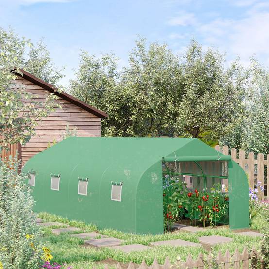 Serre Tunnel de Jardin 18m² Acier et Bâche PE 8 Fenêtres de Ventilation 6x3x2 m Vert - ComfortXL Outdoor Living - Image 3