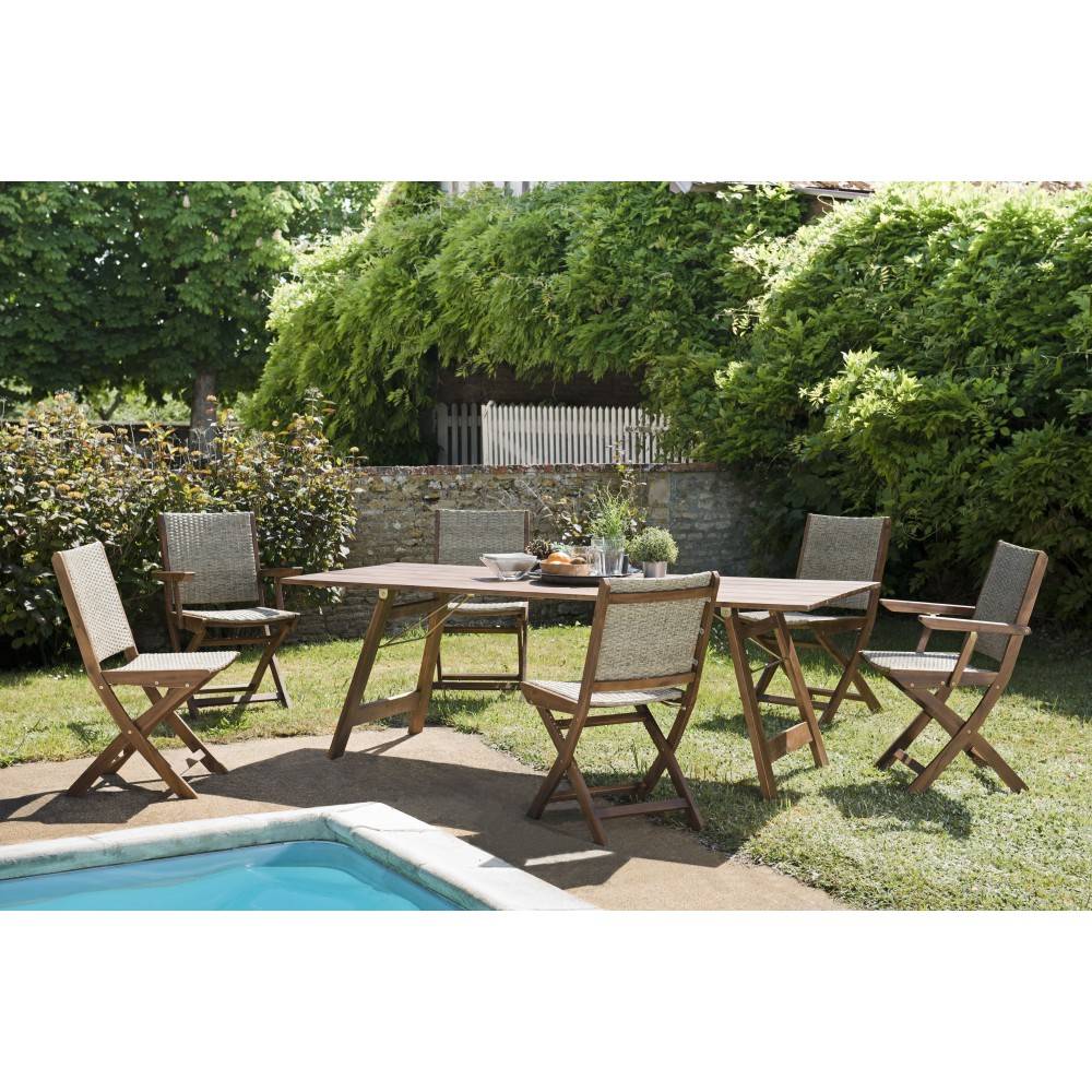 Macabane - VICK - Ensemble de jardin bois d'acacia, table + 4 chaises 2 fauteuils - Imagen 2