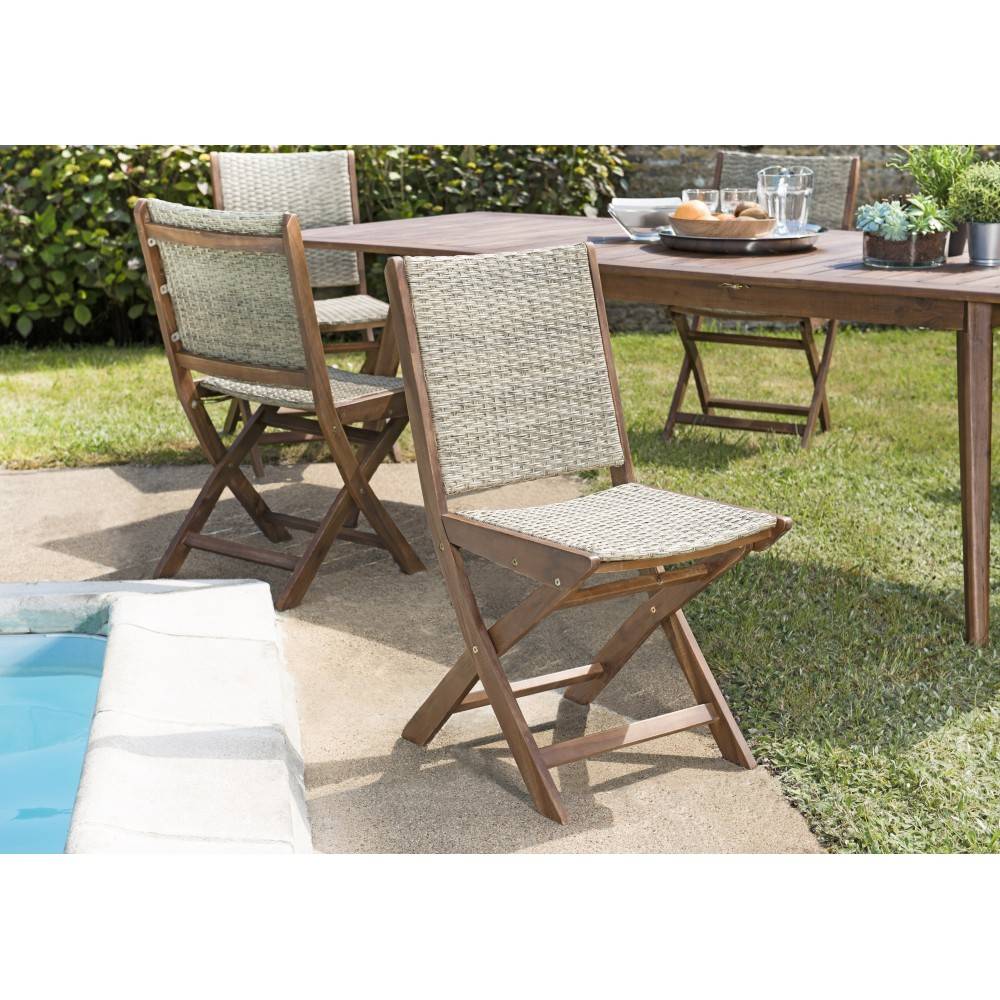 Macabane - VICK - Ensemble de jardin bois d'acacia, table + 4 chaises 2 fauteuils - Imagen 6