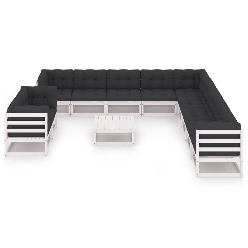 Helloshop26 - Salon de jardin meuble d'extérieur ensemble de mobilier 12 pièces avec coussins blanc bois de pin massif - Imagen 2