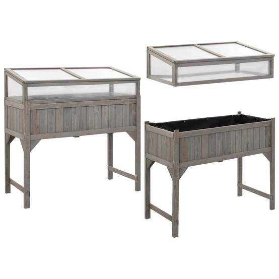 ComfortXL - Carré potager sur pieds avec serre bois de sapin pour balcon Gris – ComfortXL Outdoor Living - Image 4