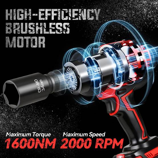 Clé à Chocs Sans Fil Brushless 3/4 de Pouce Sans Fil Brushless, Couple Max 1600 N·m, 2 Batteries 4.0 Ah, Tête Pivotante 90°, Base Rotative 180° - Image 3