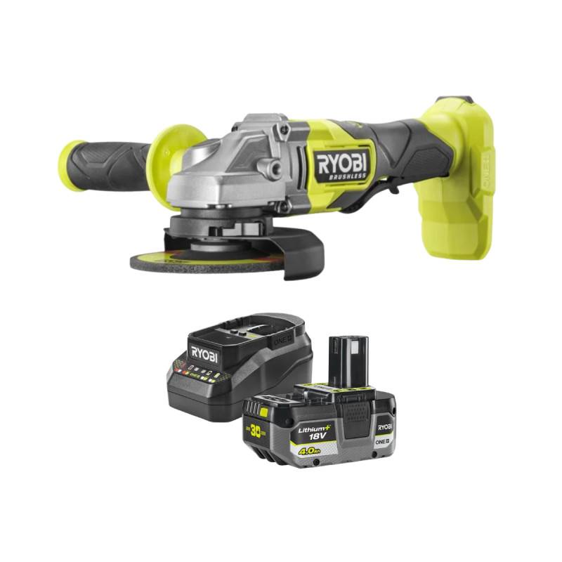 Ryobi - Meuleuse d'angle RYOBI 18V One+ Brushless RAG18BL - 125mm - Batterie 4,0Ah et chargeur