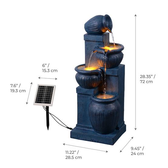 Fontaine solaire jardin 4 niveaux LED, 72cm, Bleu Marine, Teamson Home - Image 3