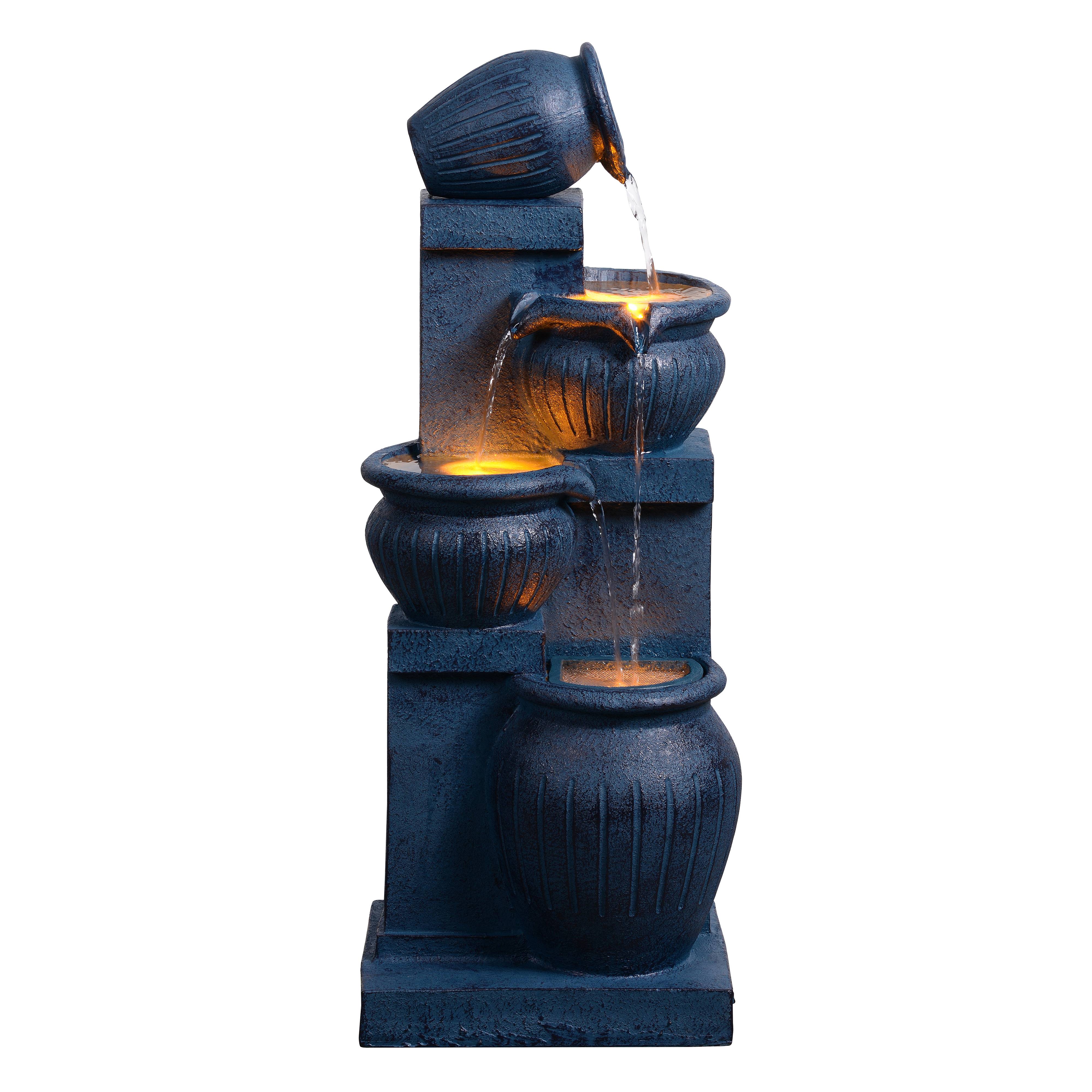 Fontaine solaire jardin 4 niveaux LED, 72cm, Bleu Marine, Teamson Home - Image 1