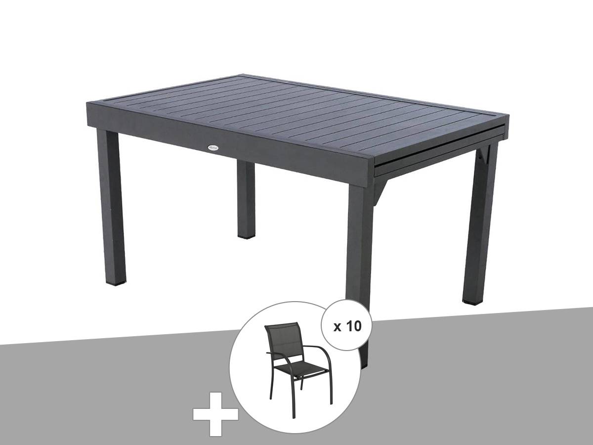 Hesperide - Ensemble repas rectangulaire extensible alu Graphite + 10 fauteuils Piazza - Hespéride - Imagen 1