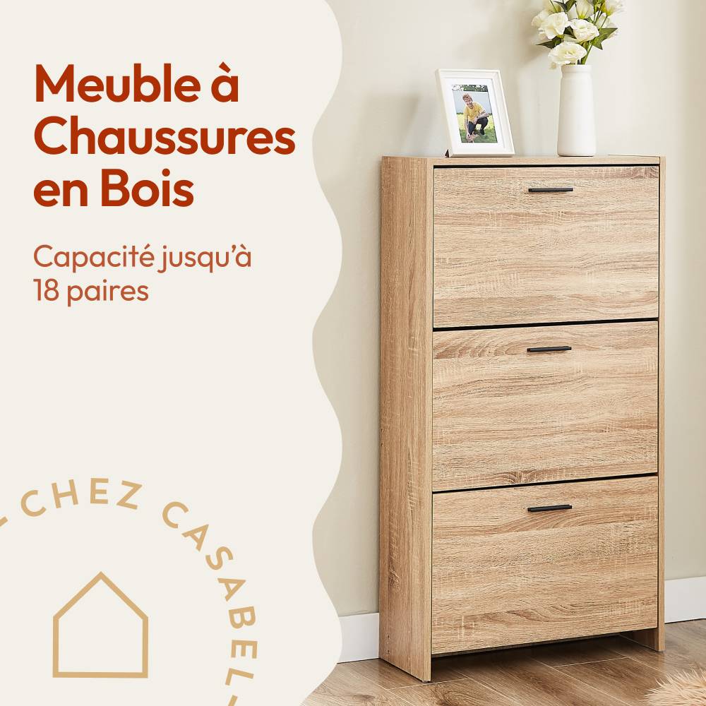 Meuble à Chaussures Moderne 3 Abattants - 18 Paires CASABEL - Image 3