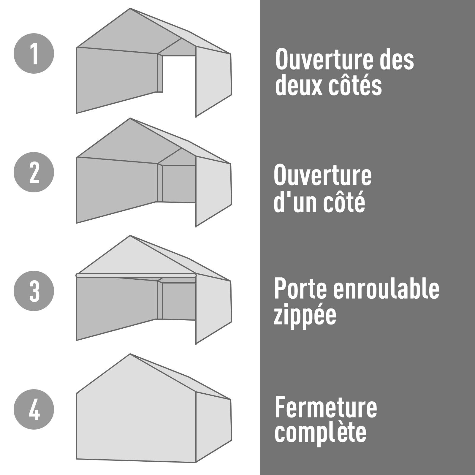 Outsunny - Tente garage carport dim. 6L x 3,6l x 2,75H m acier galvanisé robuste PE haute densité 195 g/m² imperméable anti-UV blanc gris - Outsunny - Imagen 5