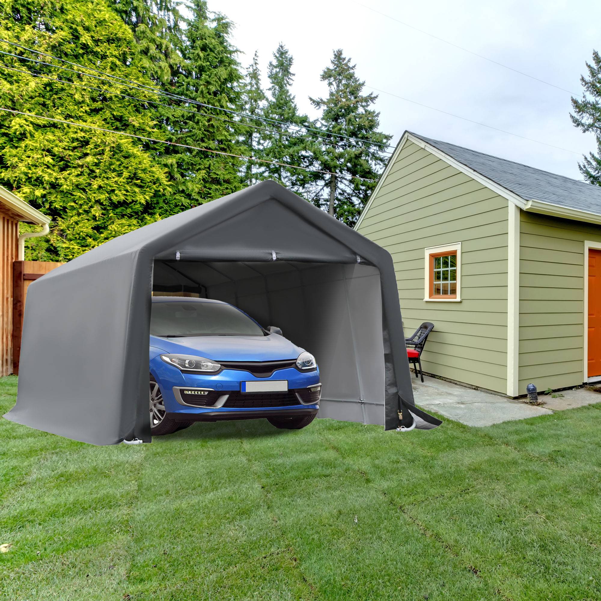 Outsunny - Tente garage carport dim. 6L x 3,6l x 2,75H m acier galvanisé robuste PE haute densité 195 g/m² imperméable anti-UV blanc gris - Outsunny - Imagen 2