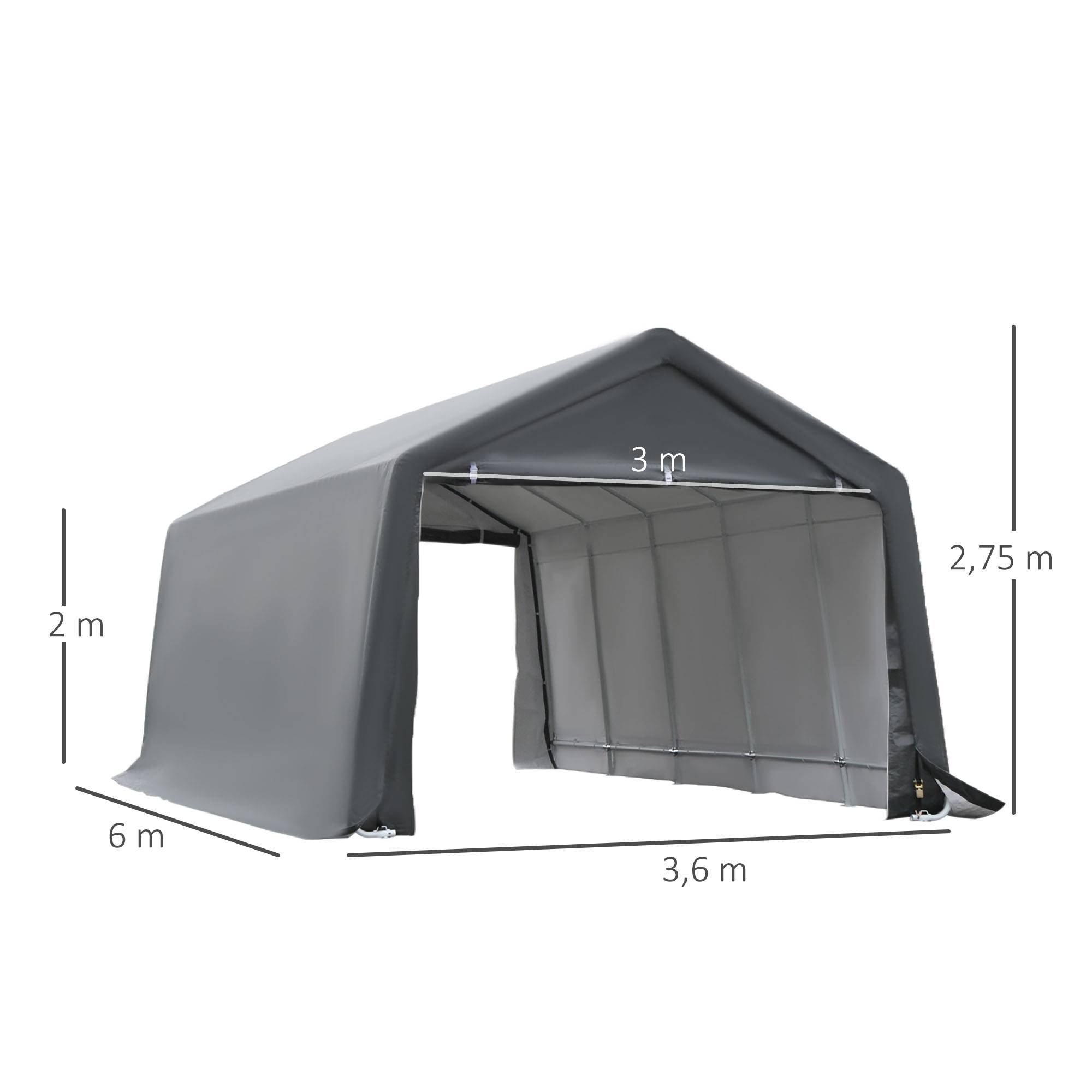 Outsunny - Tente garage carport dim. 6L x 3,6l x 2,75H m acier galvanisé robuste PE haute densité 195 g/m² imperméable anti-UV blanc gris - Outsunny - Imagen 3