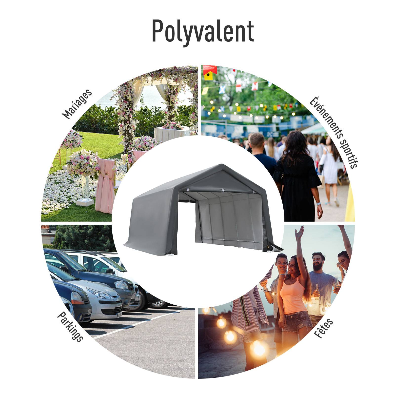 Outsunny - Tente garage carport dim. 6L x 3,6l x 2,75H m acier galvanisé robuste PE haute densité 195 g/m² imperméable anti-UV blanc gris - Outsunny - Imagen 9