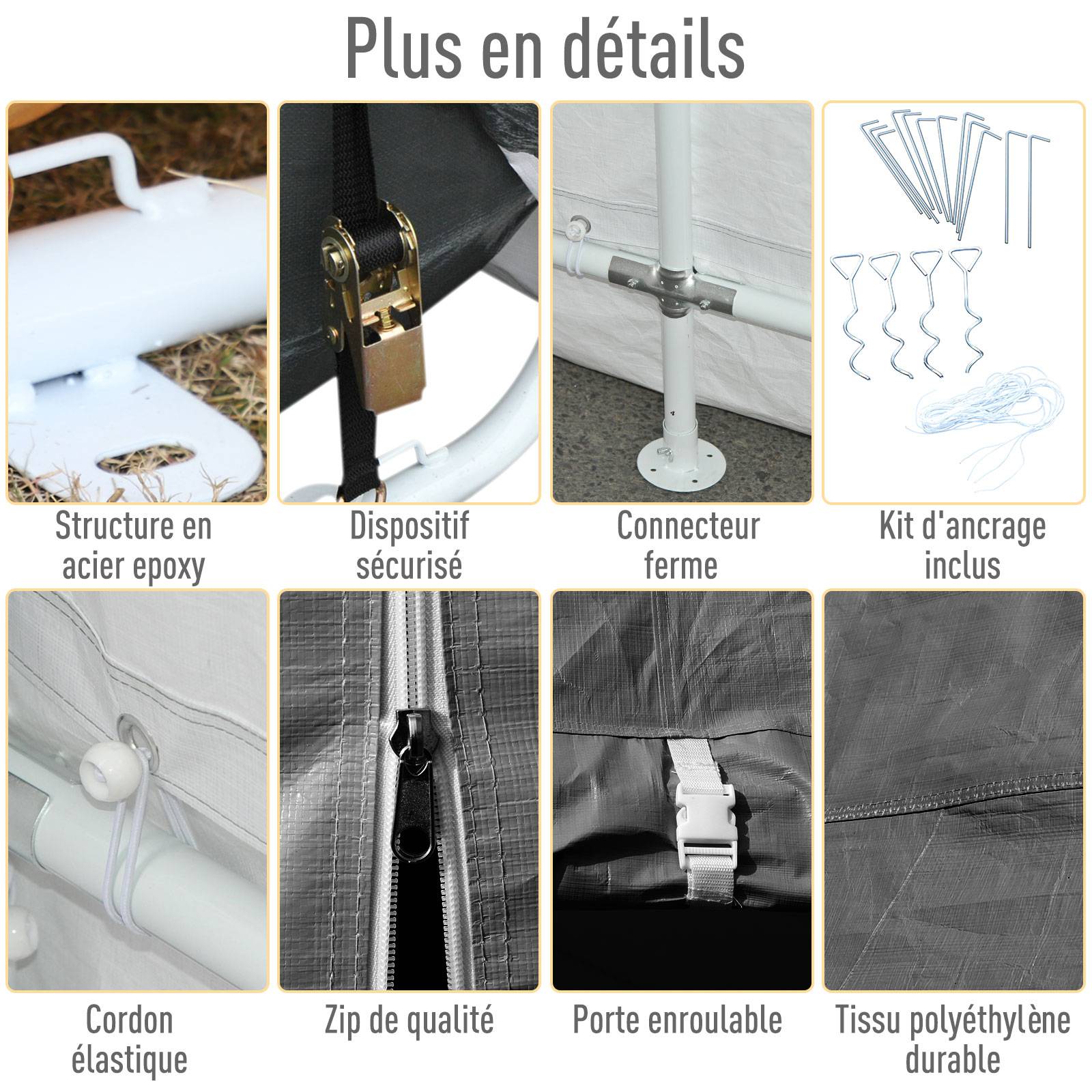 Outsunny - Tente garage carport dim. 6L x 3,6l x 2,75H m acier galvanisé robuste PE haute densité 195 g/m² imperméable anti-UV blanc gris - Outsunny - Imagen 6