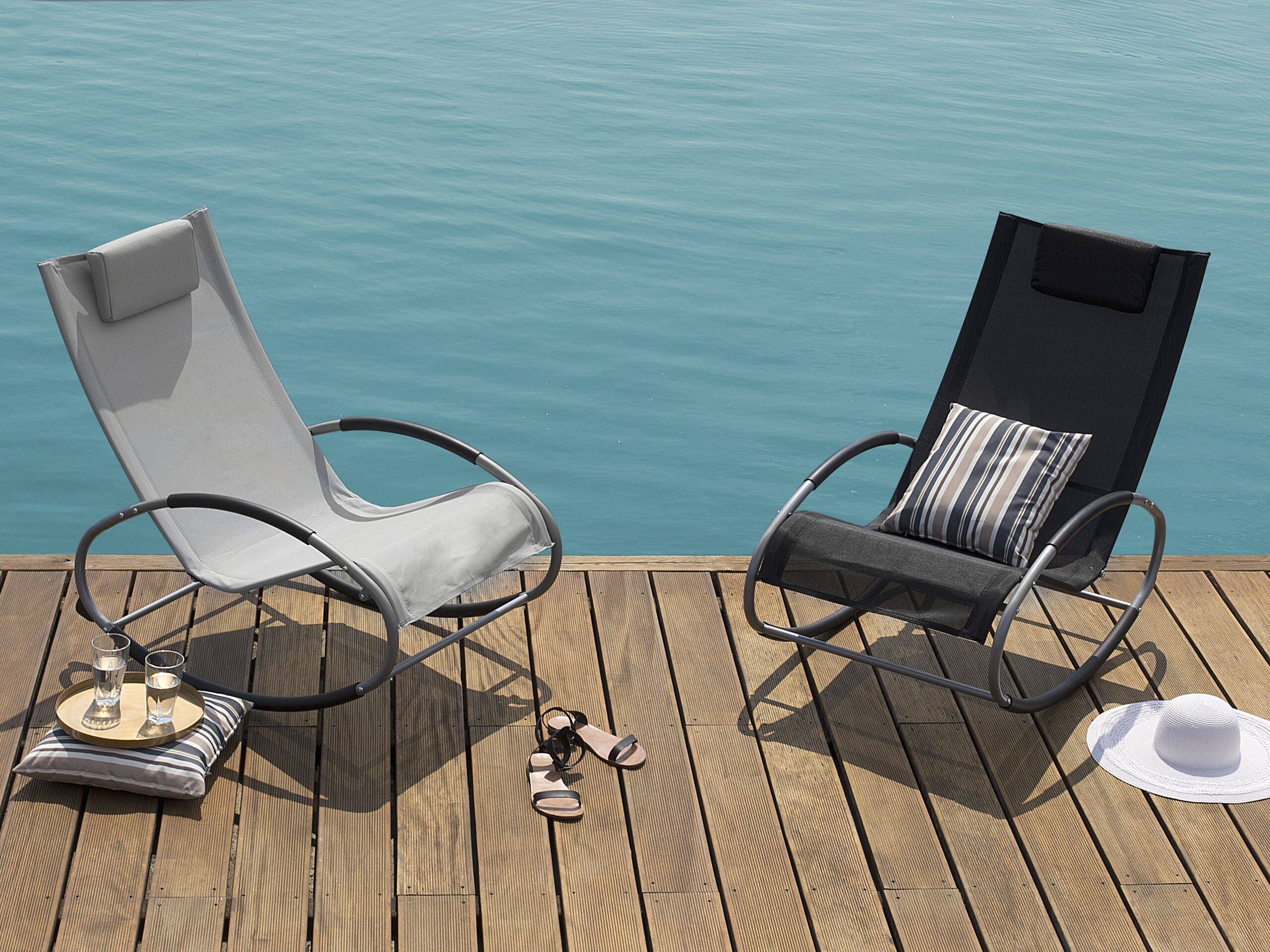 Beliani - Chaise de Jardin Transat à Bascule en Textile Noir et Acier Argenté Matières Résistantes et Durables et Design Moderne Très Confortable Beliani - Imagen 2