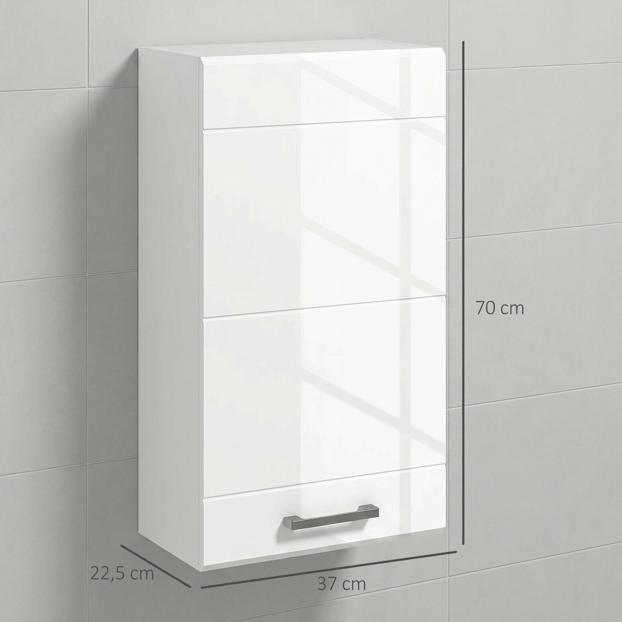 Sans Marque - Armoire murale salle bain 1 porte étagère réglable hauteur 3 niveaux 37x22,5x70 cm blanc haut brillant - Image 5