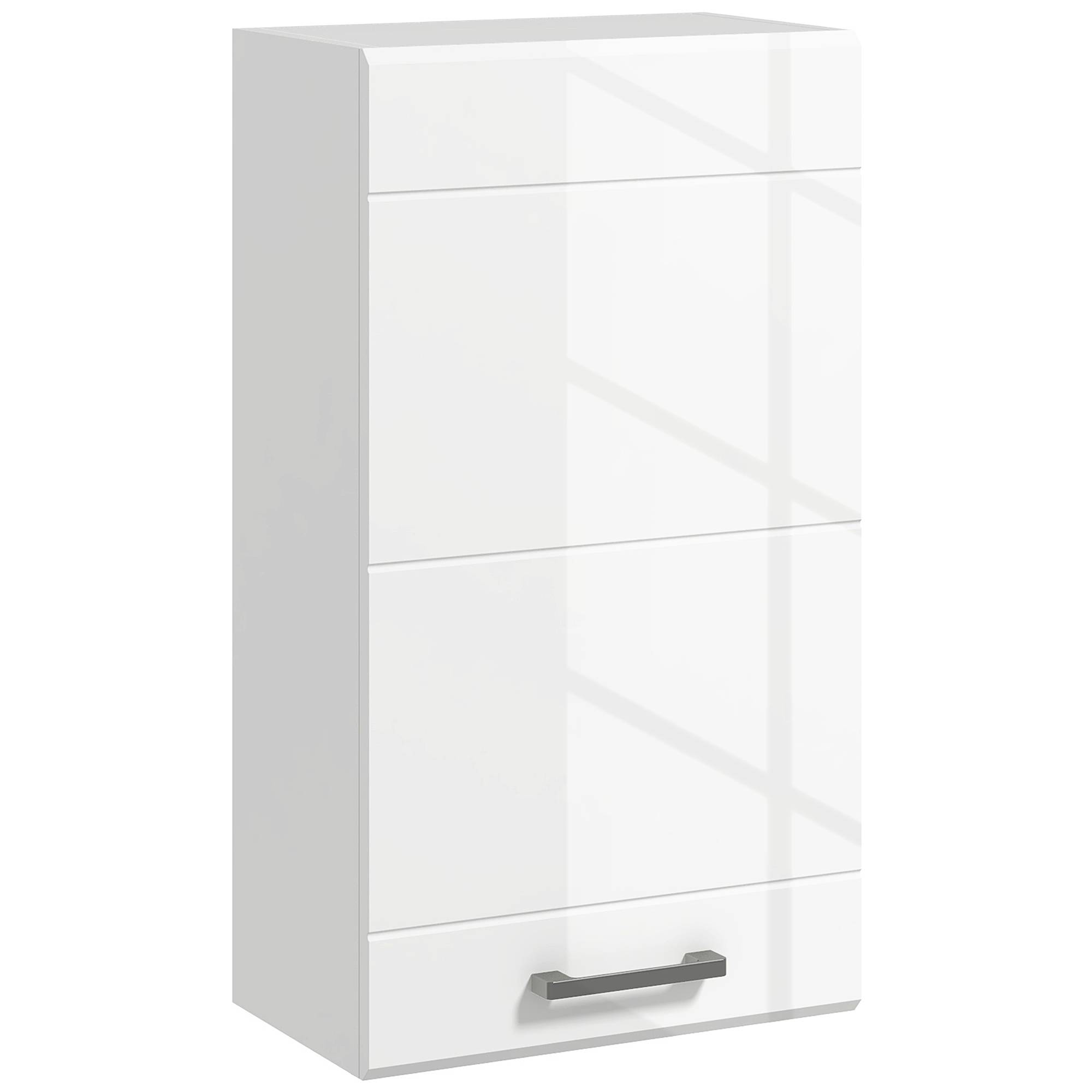Sans Marque - Armoire murale salle bain 1 porte étagère réglable hauteur 3 niveaux 37x22,5x70 cm blanc haut brillant - Image 1