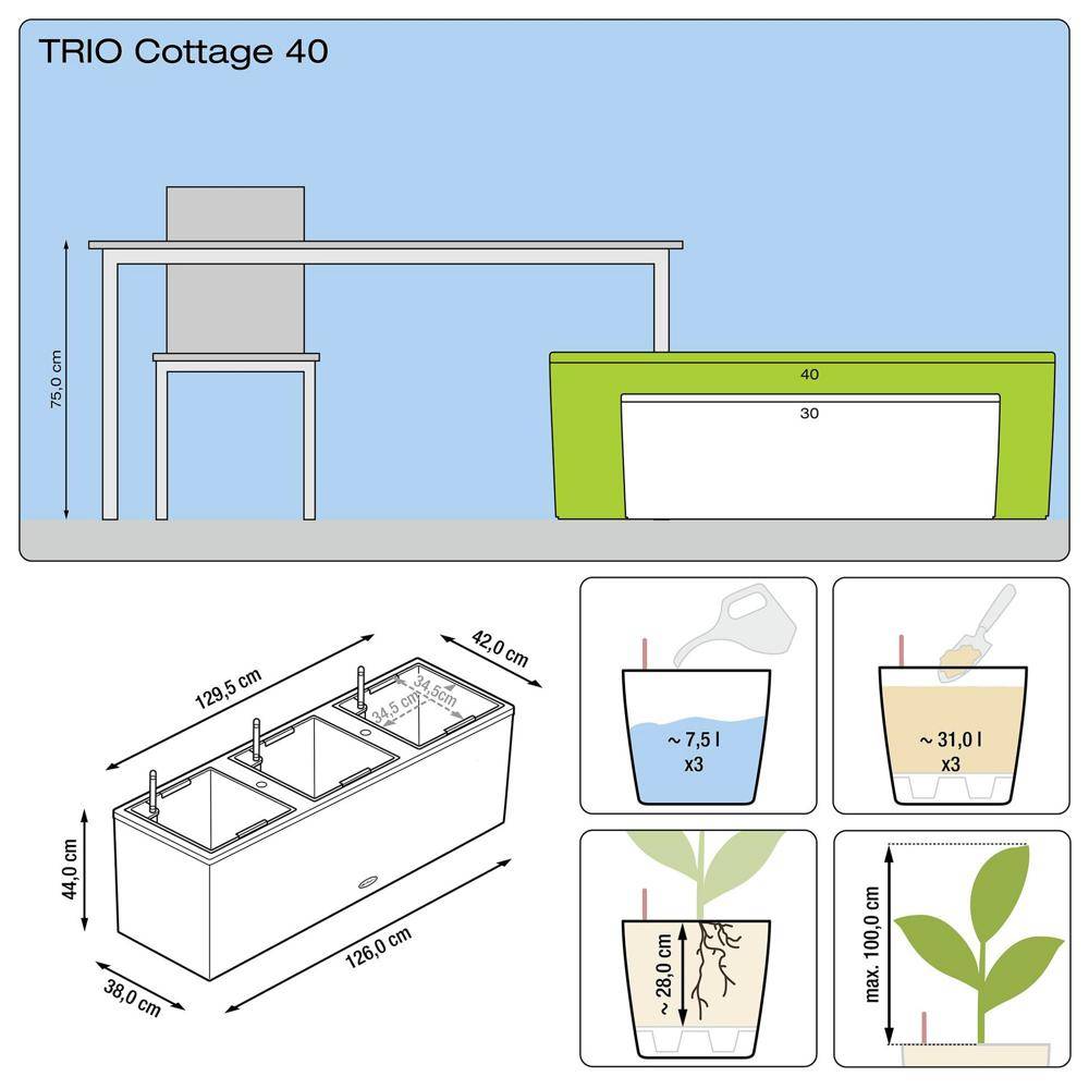 Lechuza - Pot Trio Cottage 40 - kit complet, blanc - 130 cm Lechuza - Imagen 3