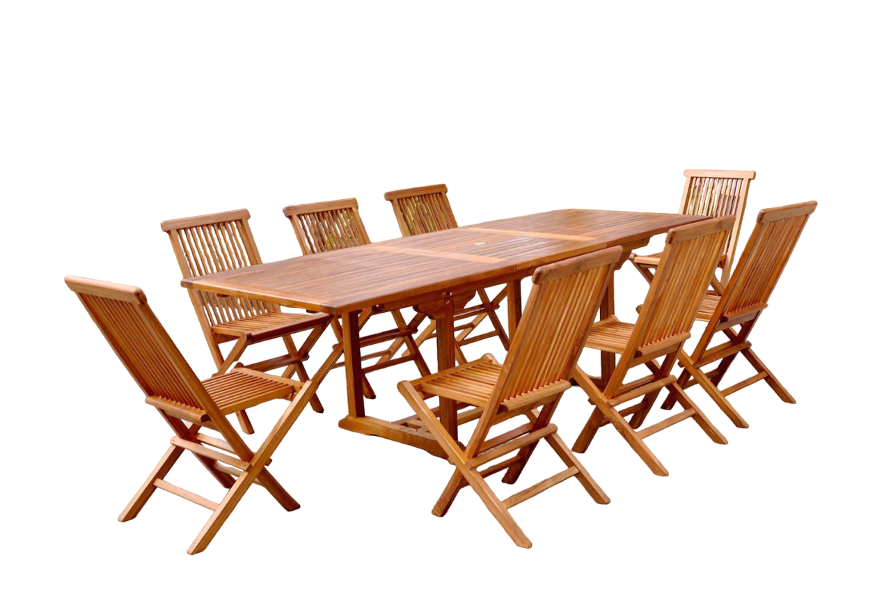 Salon de jardin Teck huilé 8 personnes - Table rectangle + 8 chaises LUBOK - Image 1