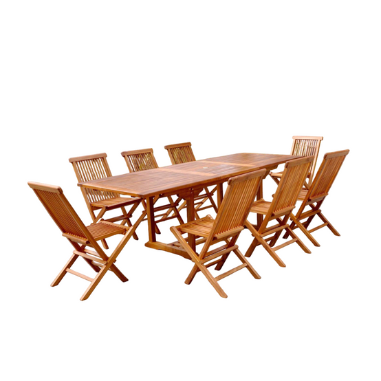 Salon de jardin Teck huilé 8 personnes - Table rectangle + 8 chaises LUBOK - Image 7