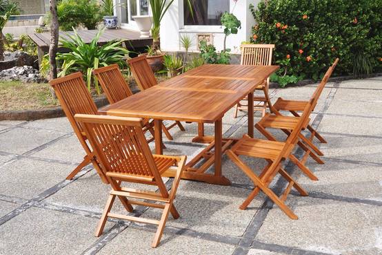Salon de jardin Teck huilé 8 personnes - Table rectangle + 8 chaises LUBOK - Image 2
