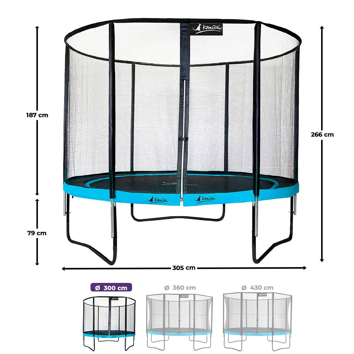 Kangui - Trampoline de jardin Ø 300cm + filet de sécurité + échelle - PUNCHI 300 Bleu Kangui - Image 3