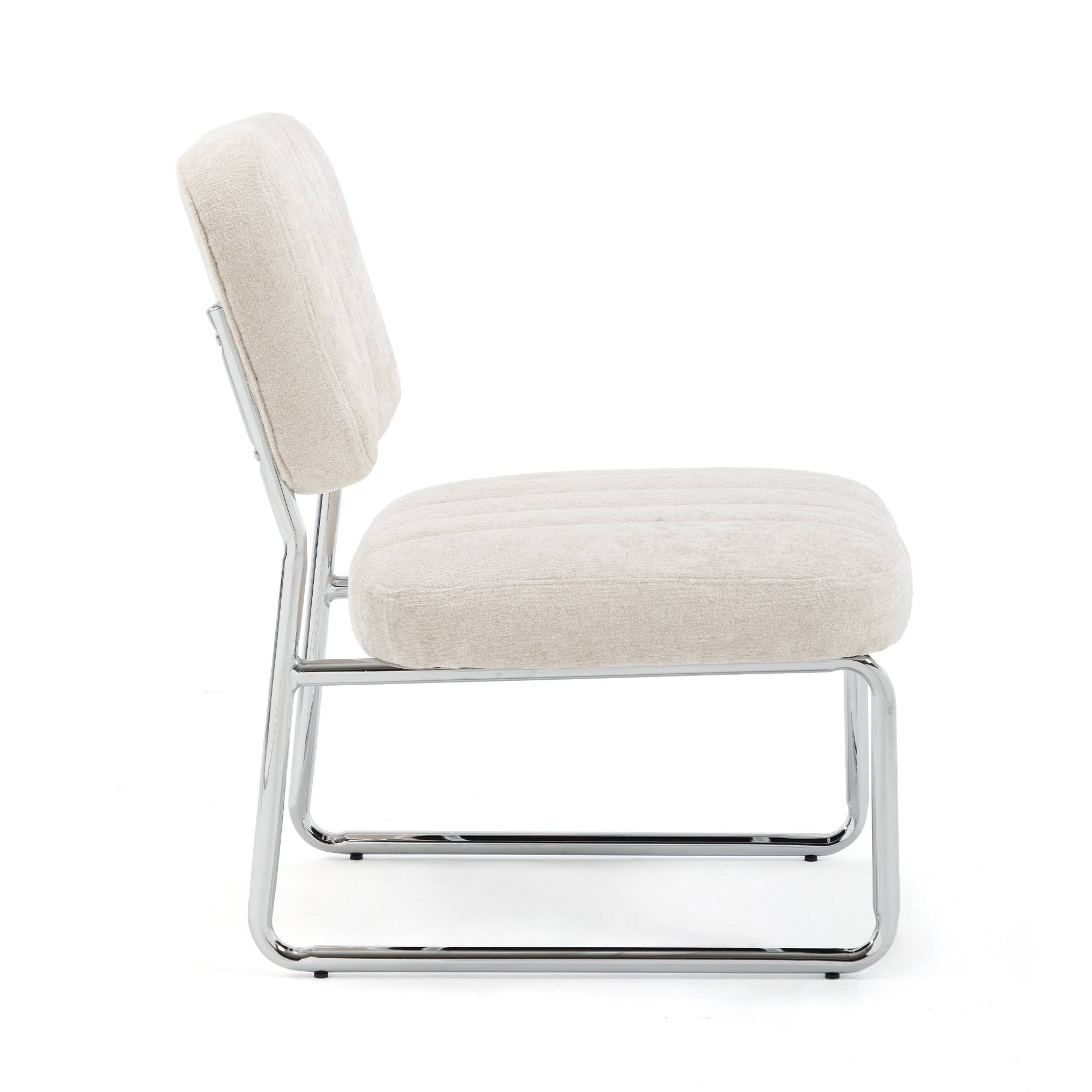 Sicaan Fauteuil beige rembourré pieds chromés et tissu chenille - PAOLA - Image 8