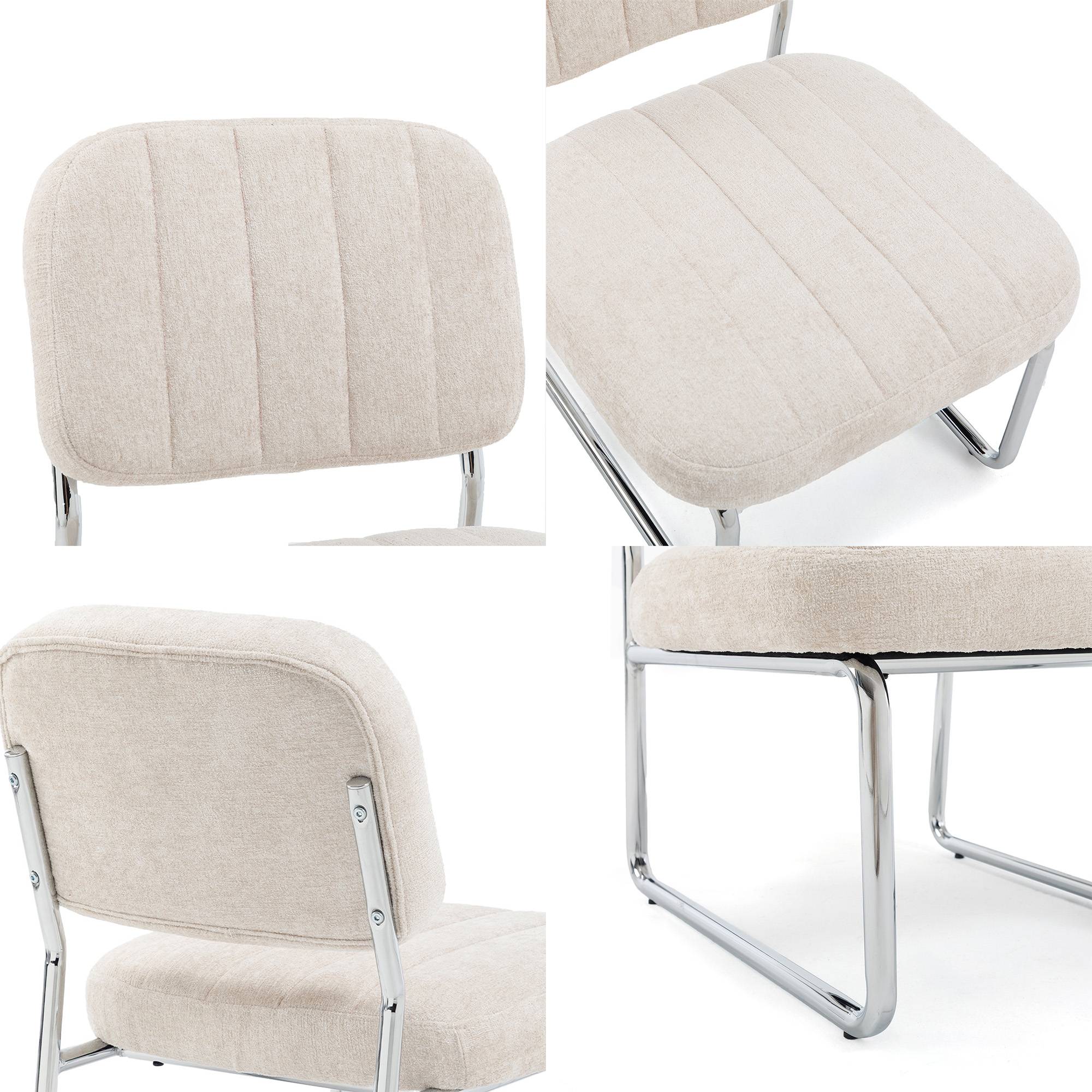 Sicaan Fauteuil beige rembourré pieds chromés et tissu chenille - PAOLA - Image 7