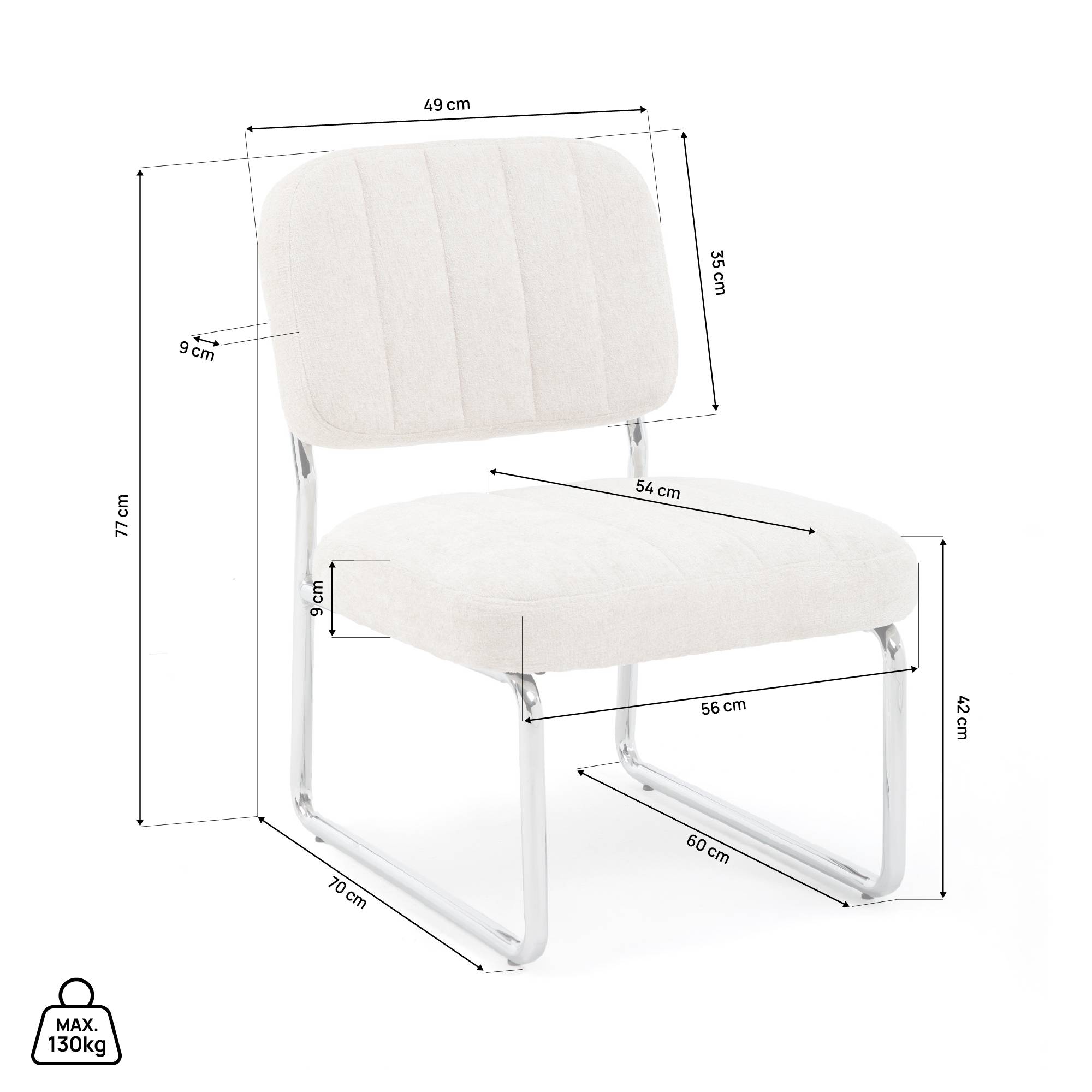 Sicaan Fauteuil beige rembourré pieds chromés et tissu chenille - PAOLA - Image 6