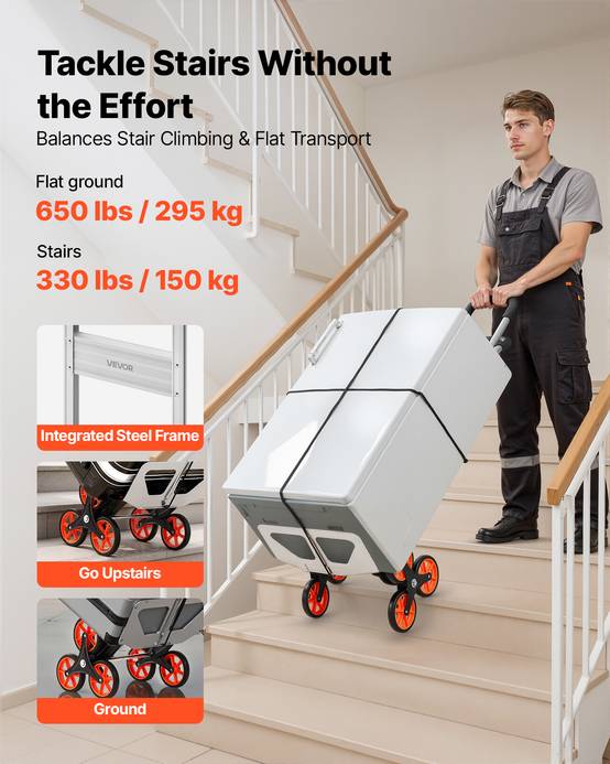 VEVOR Diable Escalier Chariot Monte Escalier Pliant 150 kg Alliage d'Aluminium - Image 2