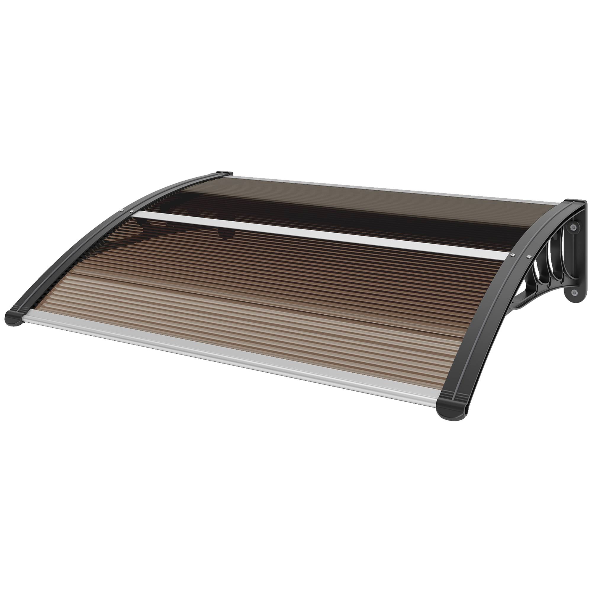 Auvent porte fenêtre polycarbonate aluminium protection pluie 75x100cm marron noir - ComfortXL Outdoor Living - Image 2