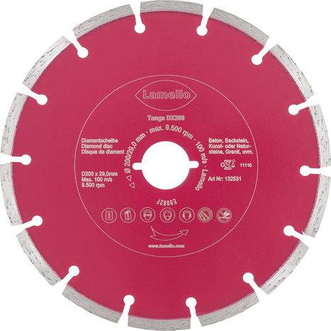 Lame de scie circulaire Ø200 x 2.4 x 29 mm LAMELLO - Métal dur Z24 - Prof.70 mm - Pour béton-brique - 132531